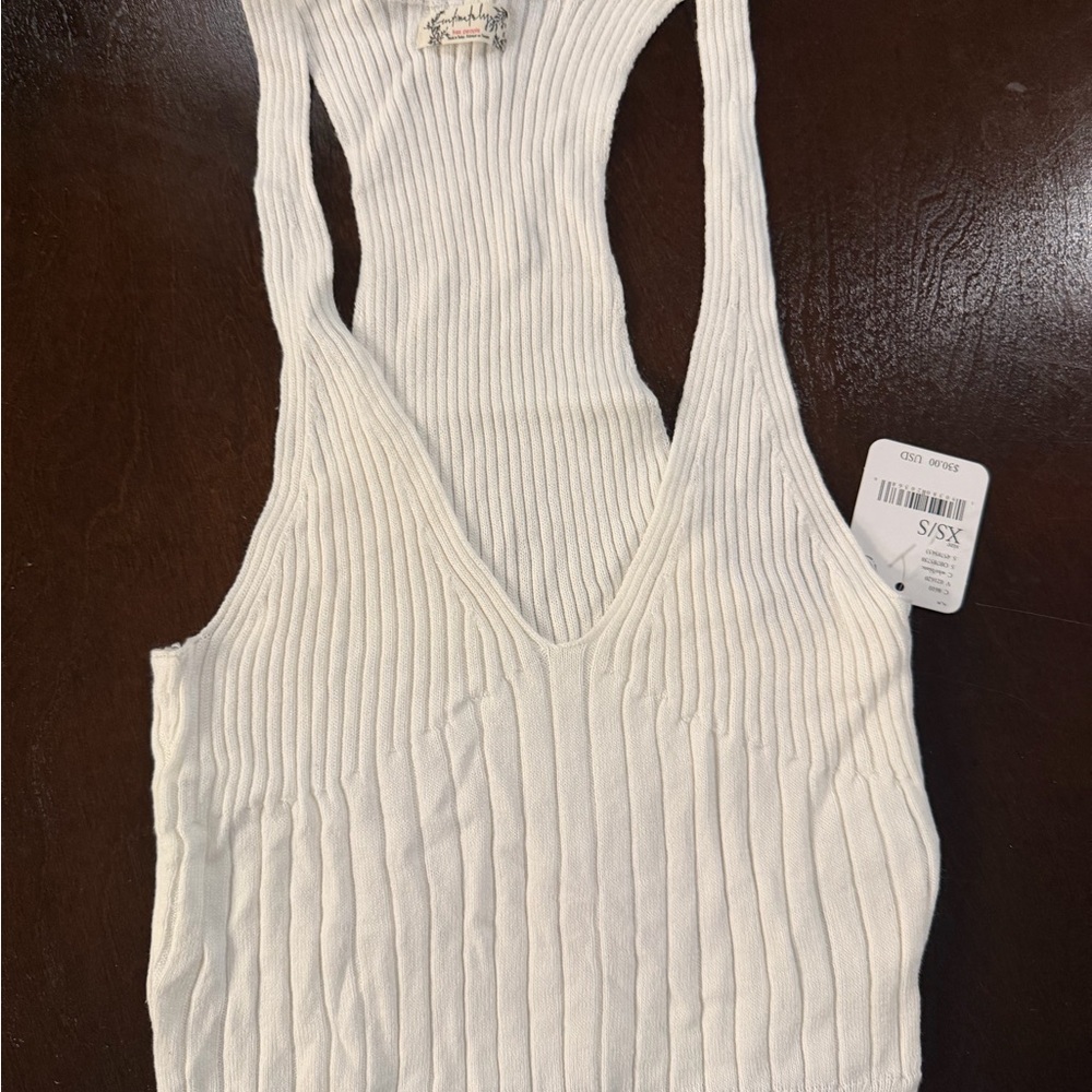 Free People White Ribbed Women's Tank Top